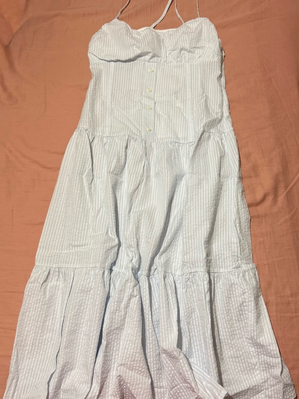 PINK Victoria's Secret White Seersucker Button-Front Midi Dress